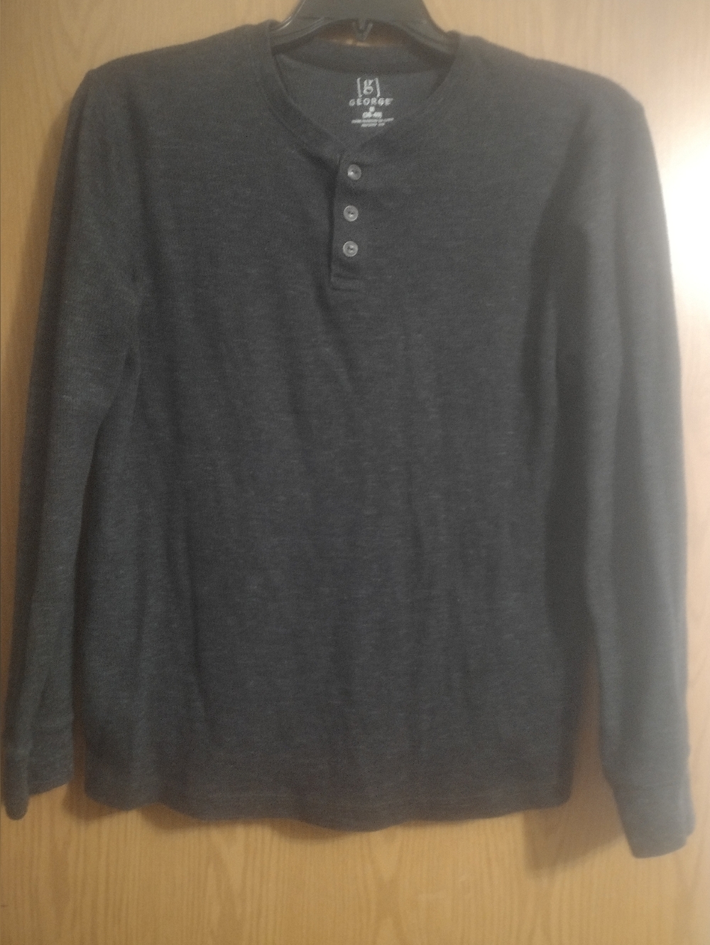 George Men's Charcoal Henley Long Sleeve Button Placket Shirt
